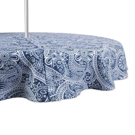 FASTFOOD 60 in. Round Blue Paisley Print Outdoor Tablecloth With Zipper FA2567862